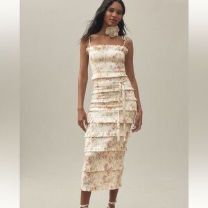 V. Chapman Lily Ruched & Ruffled Stretch Dress in light yellow